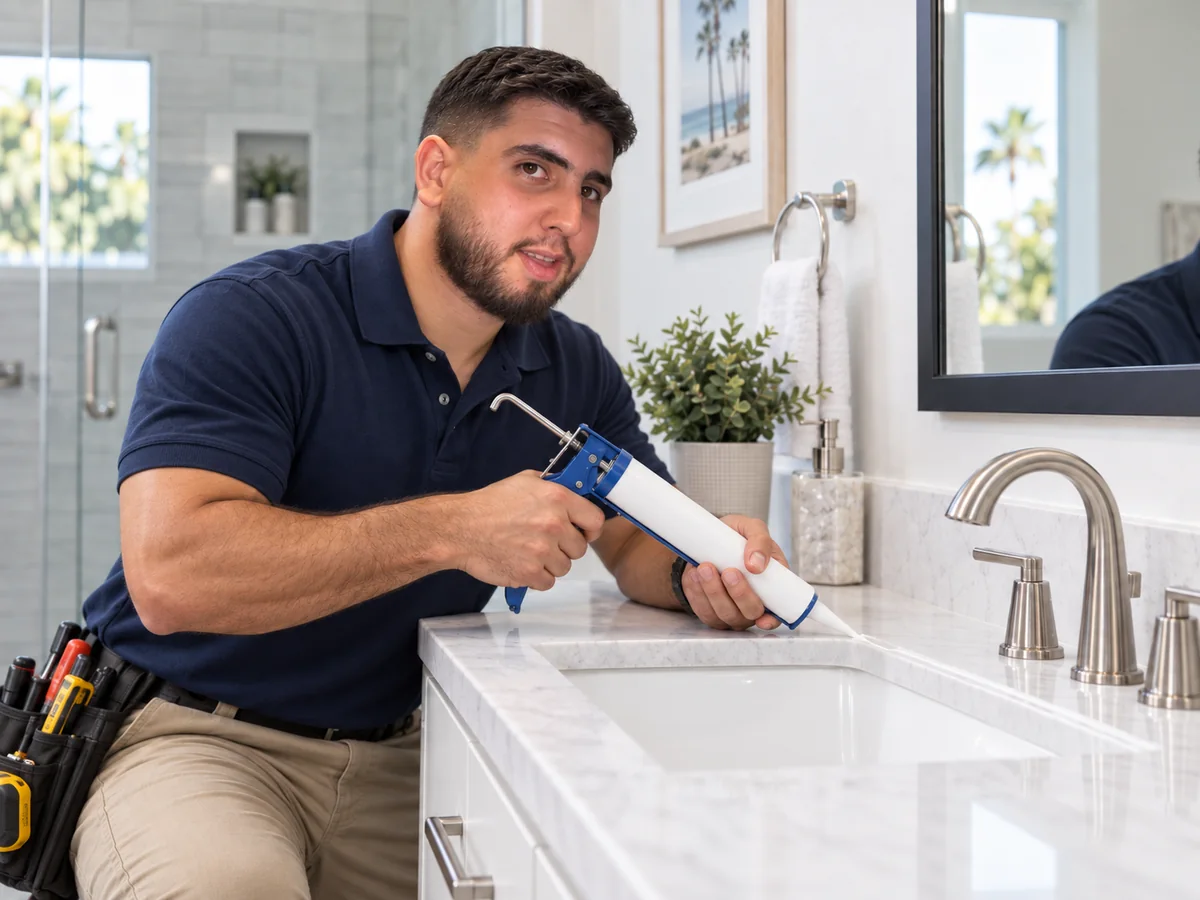 Bathroom caulking and sealing around a sink